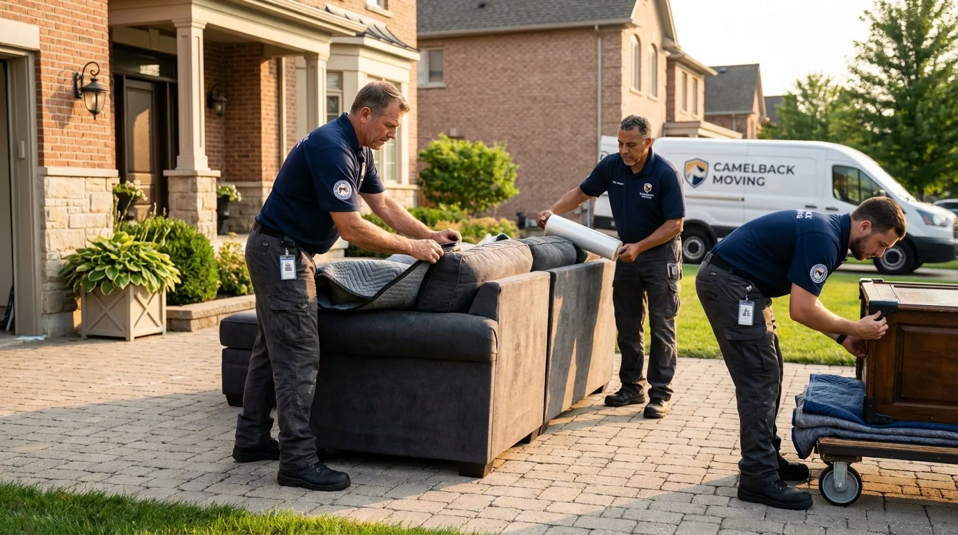 Large estate moving crew wrapping furniture in Coshocton, OH